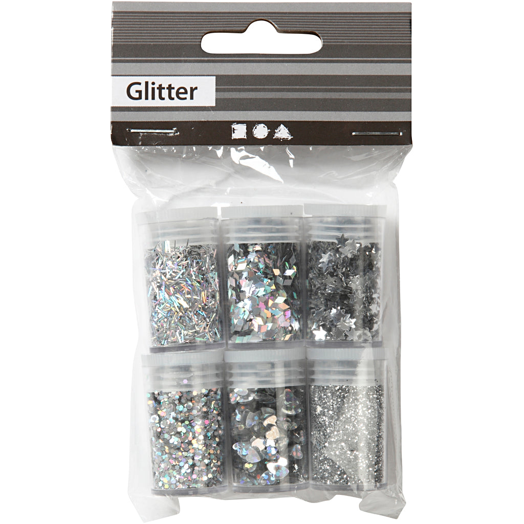Creativ Company Glitter and Sequins Silver, 6x5gr
