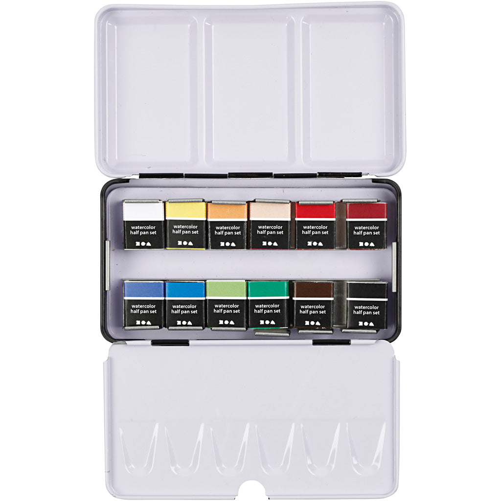 Creativ company art watercolor paint, ½-pan, dimensions 10x15x20 mm, standard colors, 12 colors 1 box