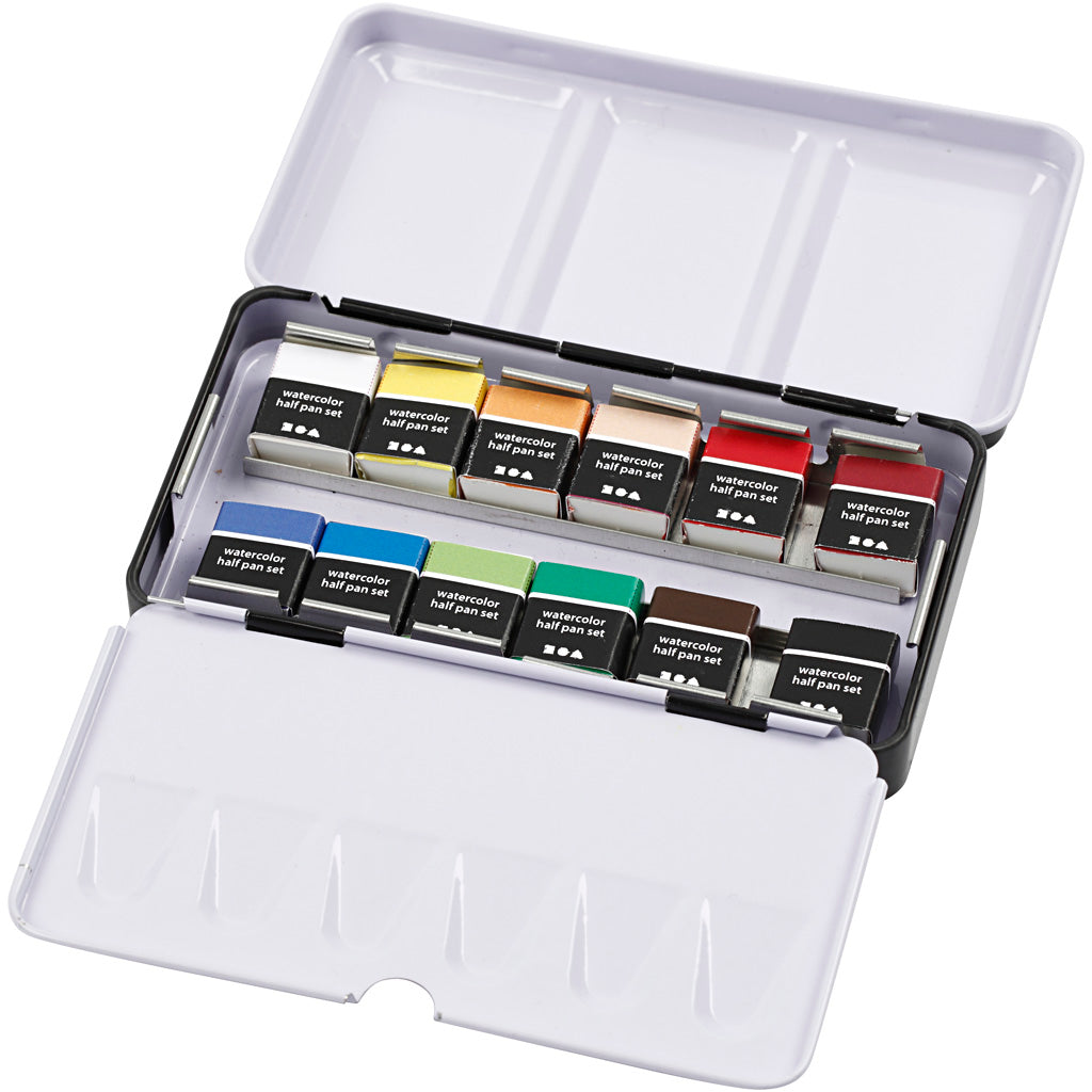 Creativ company art watercolor paint, ½-pan, dimensions 10x15x20 mm, standard colors, 12 colors 1 box