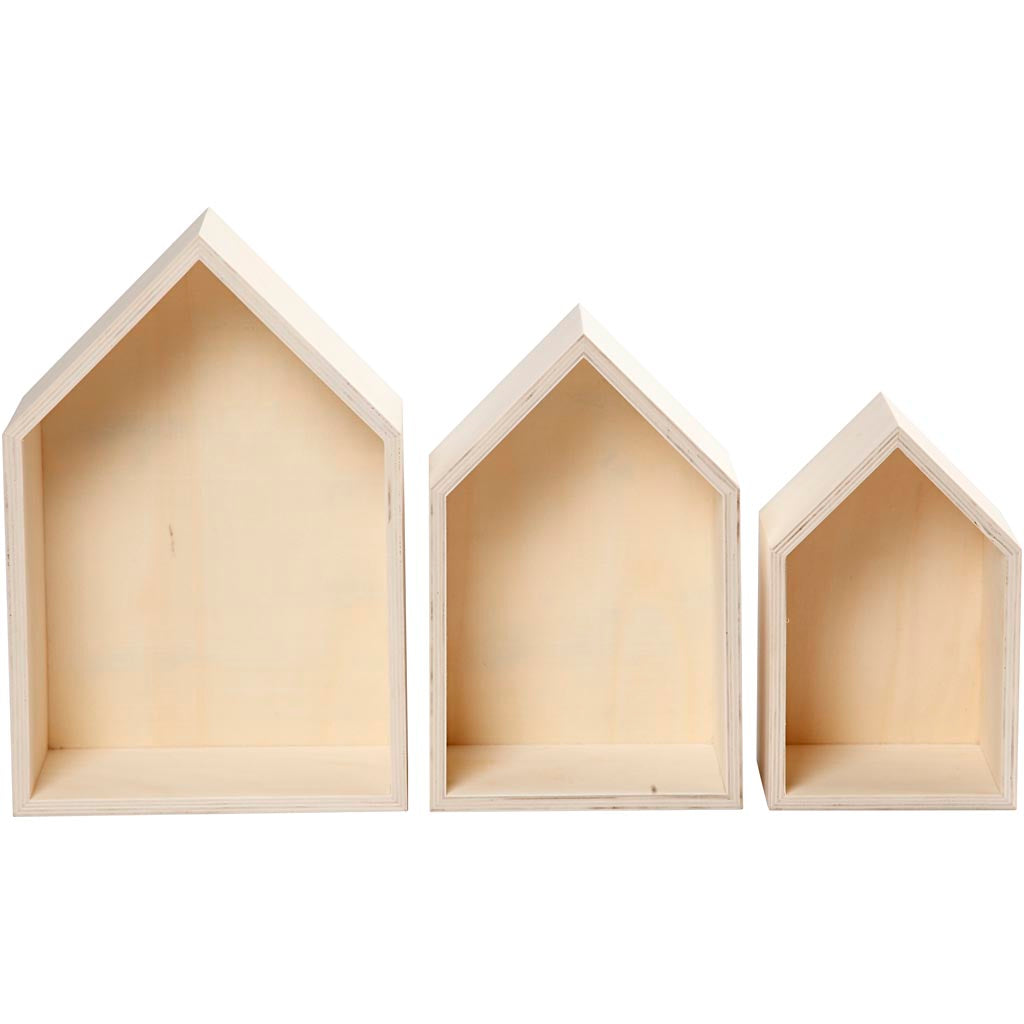 Wooden Houses with Hanging Hook, 3 pcs.