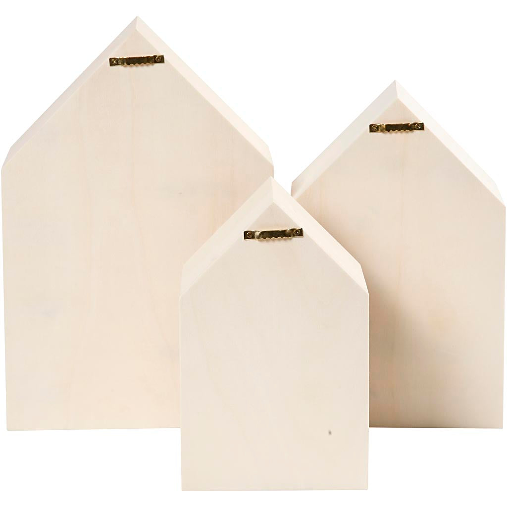 Wooden Houses with Hanging Hook, 3 pcs.