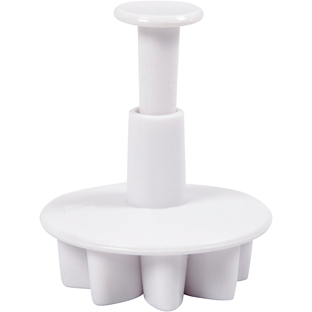 Creativ company cookie cutters with stamp, flower, d 2.3 + 2.8 + 3.6 + 4.4 cm, white, 4 pieces 1 box