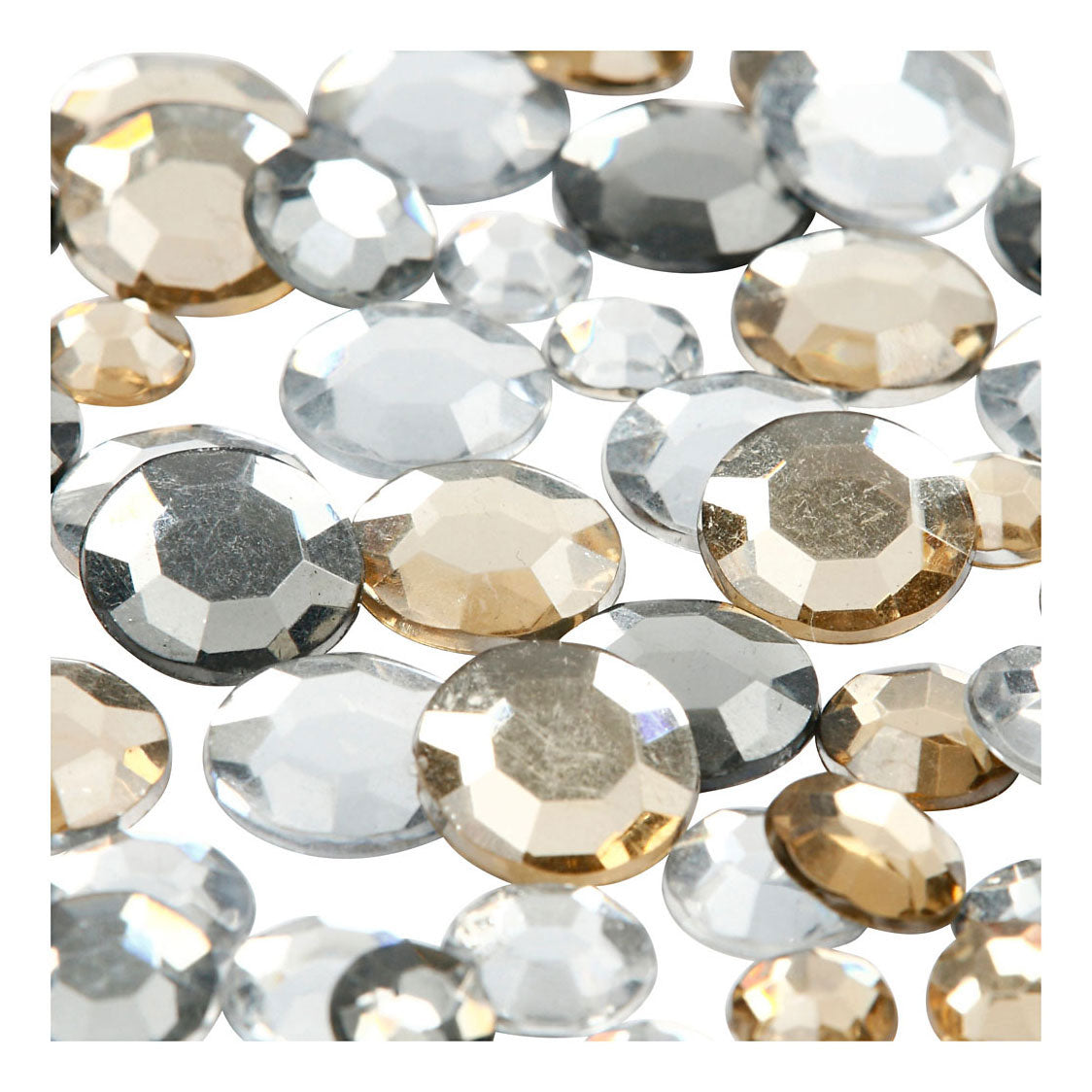 Creativ company rhinestones, round, size 6+9+12 mm, gold sheen, 360 pieces 1 box