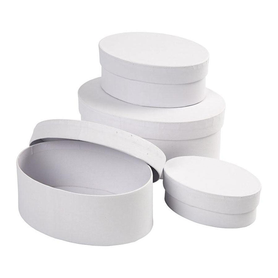 Creativ company oval boxes, h: 4+5+6+7 cm, l: 10+12+14+16 cm, white, 4 pieces 1 set