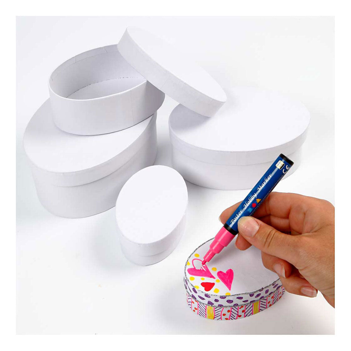 Creativ company oval boxes, h: 4+5+6+7 cm, l: 10+12+14+16 cm, white, 4 pieces 1 set