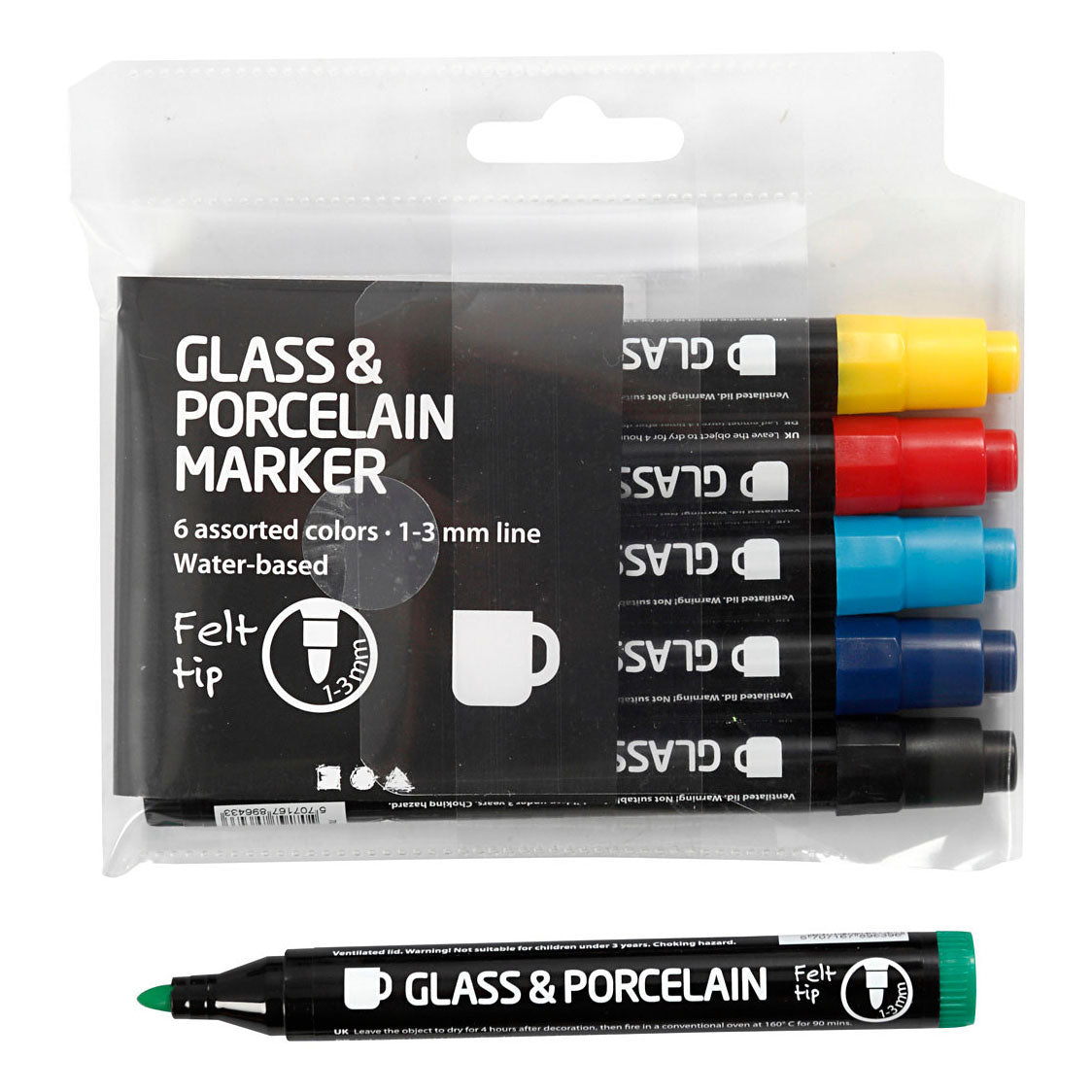 Creativ company glass and porcelain markers, line width 1-3 mm, semi-opaque, 6 pieces 1 box