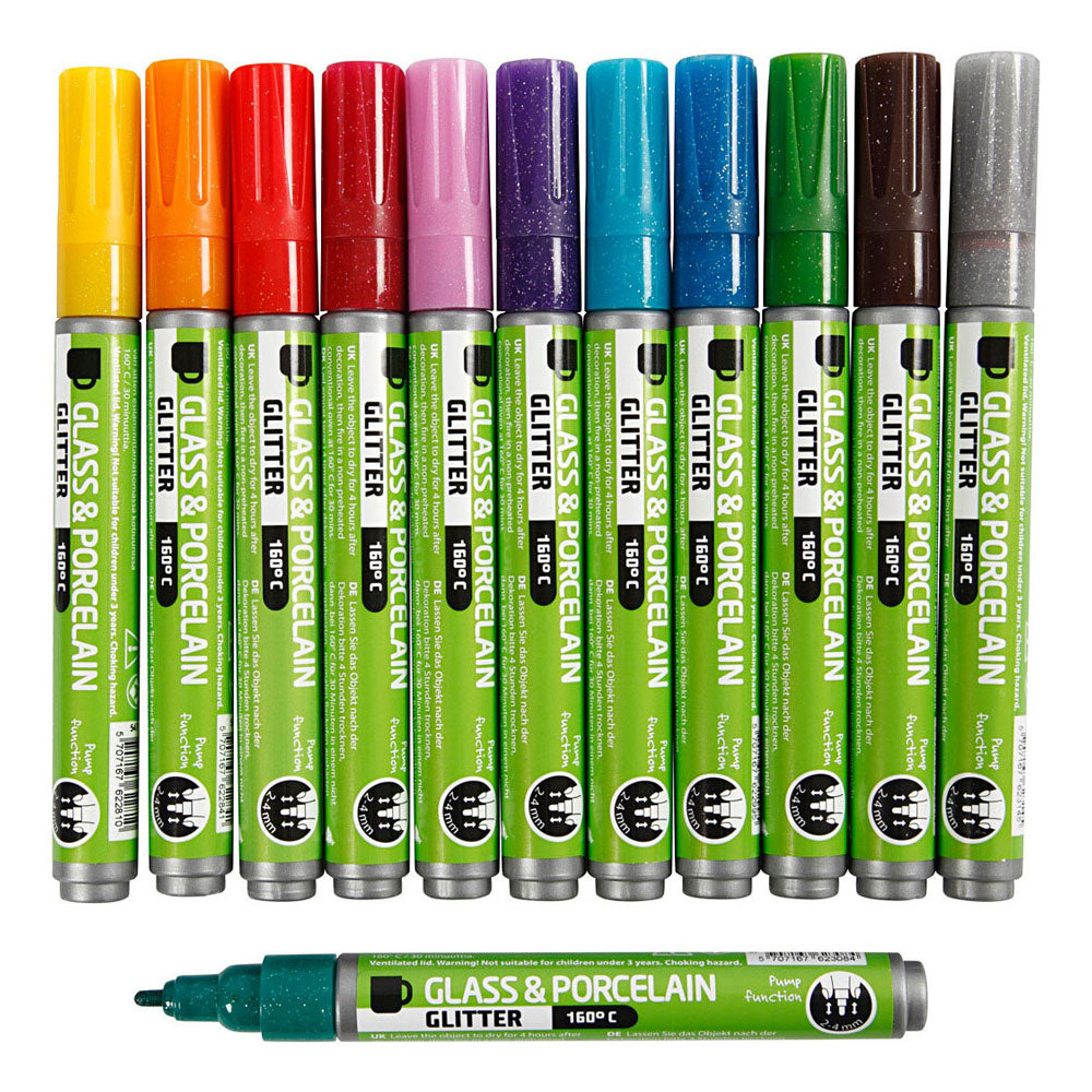 Creativ company glass and porcelain markers color glitter, 12 pcs.