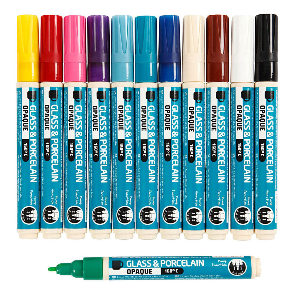 Creativ company glass and porcelain marker, line width 2-4 mm, opaque, various colours, 12 pieces in a box