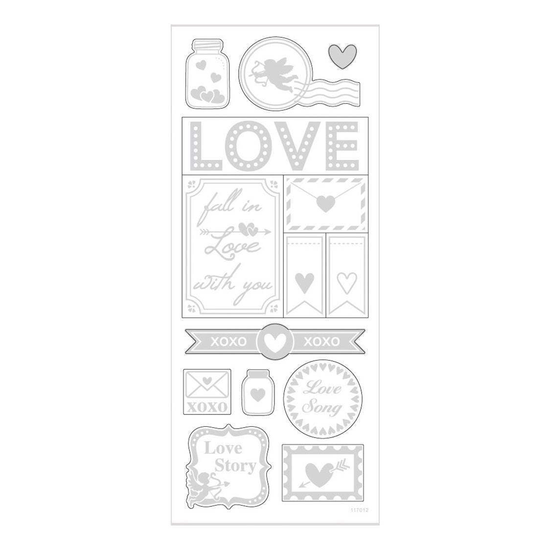 Creativ company stickers, love, sheet 10x24 cm, approx. 14 pieces, silver, 1 sheet