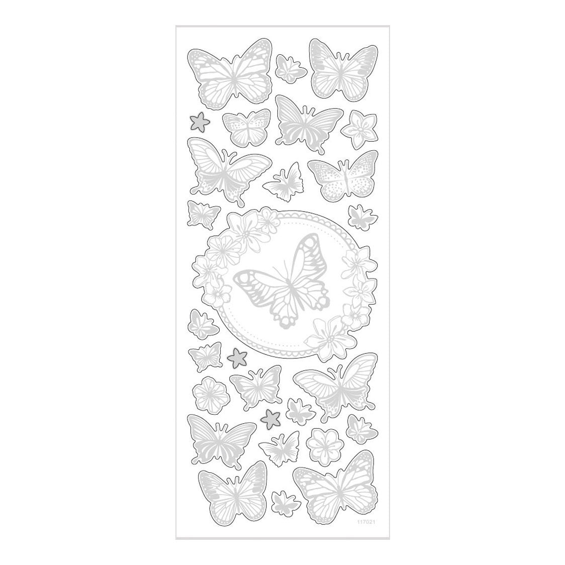 Creativ company stickers, butterflies, sheet 10x24 cm, approx. 28 pieces, silver, 1 sheet