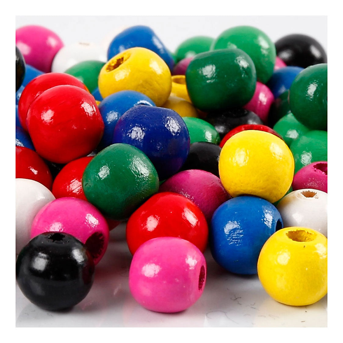 Creativ company wooden beads, d 10 mm, hole size 3 mm, approx. 70 div, various colors, 20 g 1 box