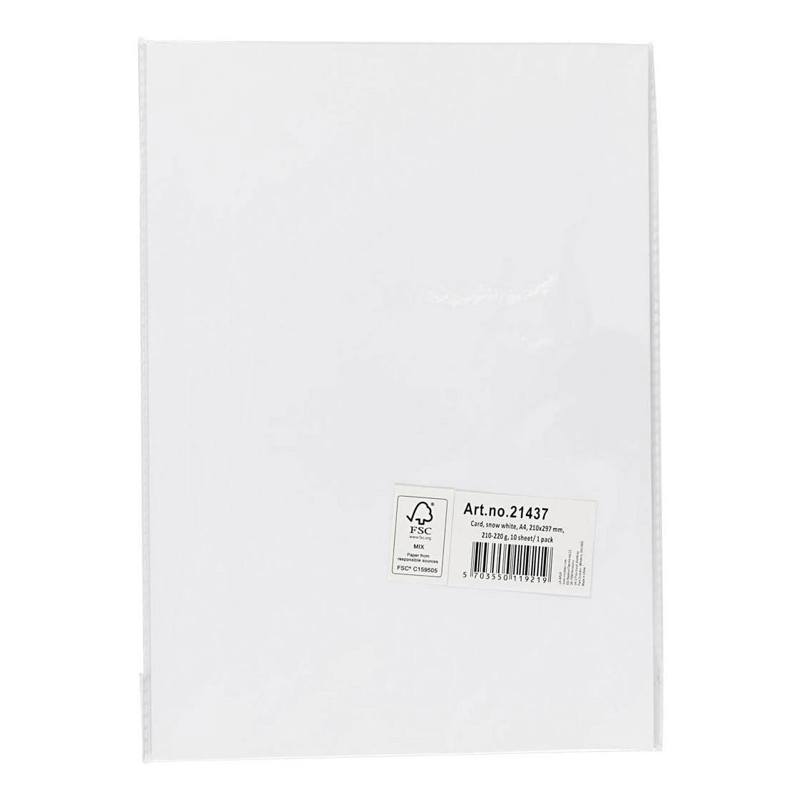 Creativ Company Colored Cardboard White A4 210-220g, 10 Sheets