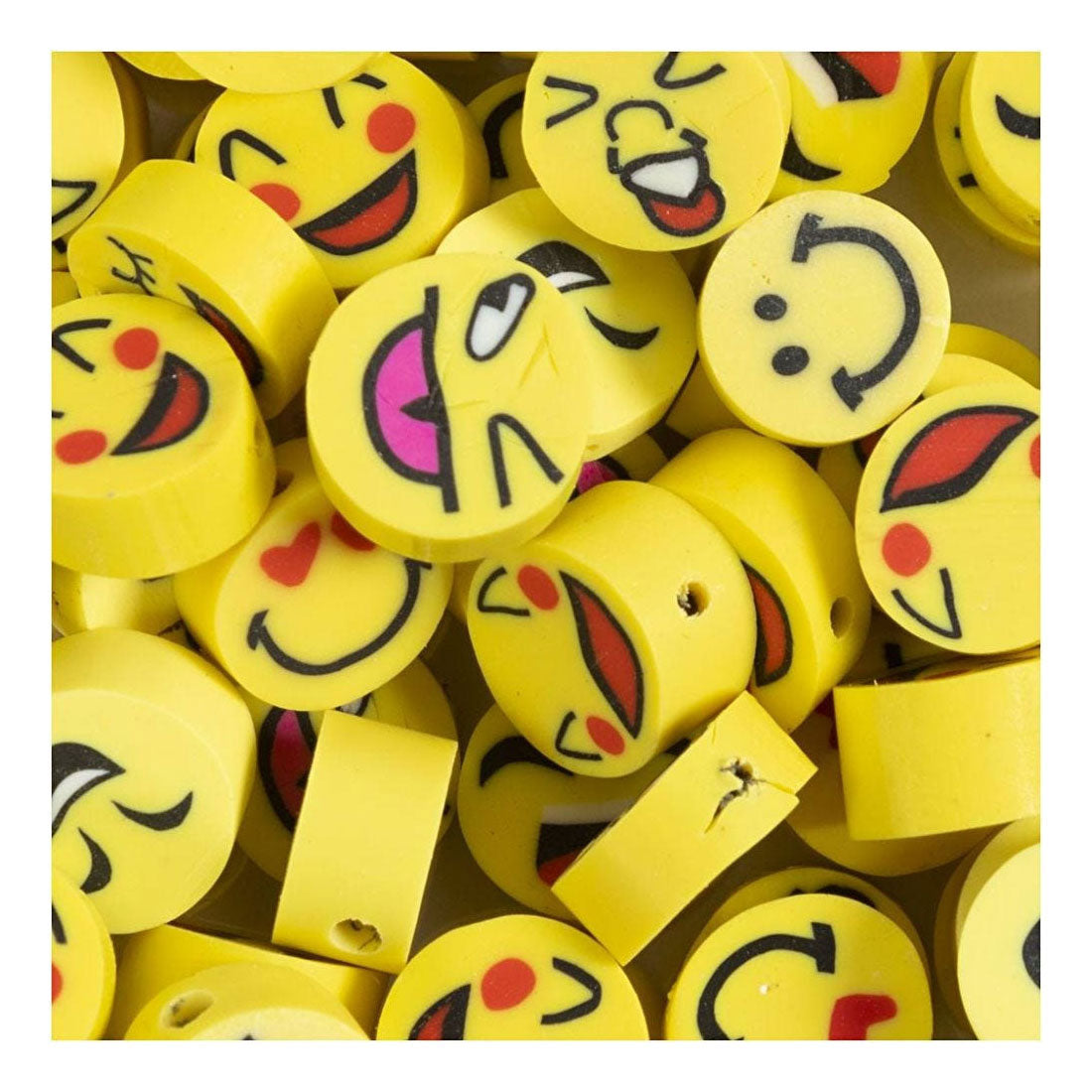 Creativ company figure beads, emoji, d 10 mm, hole size 1.5 mm, approx. 60 pieces, 60 pieces 1 box