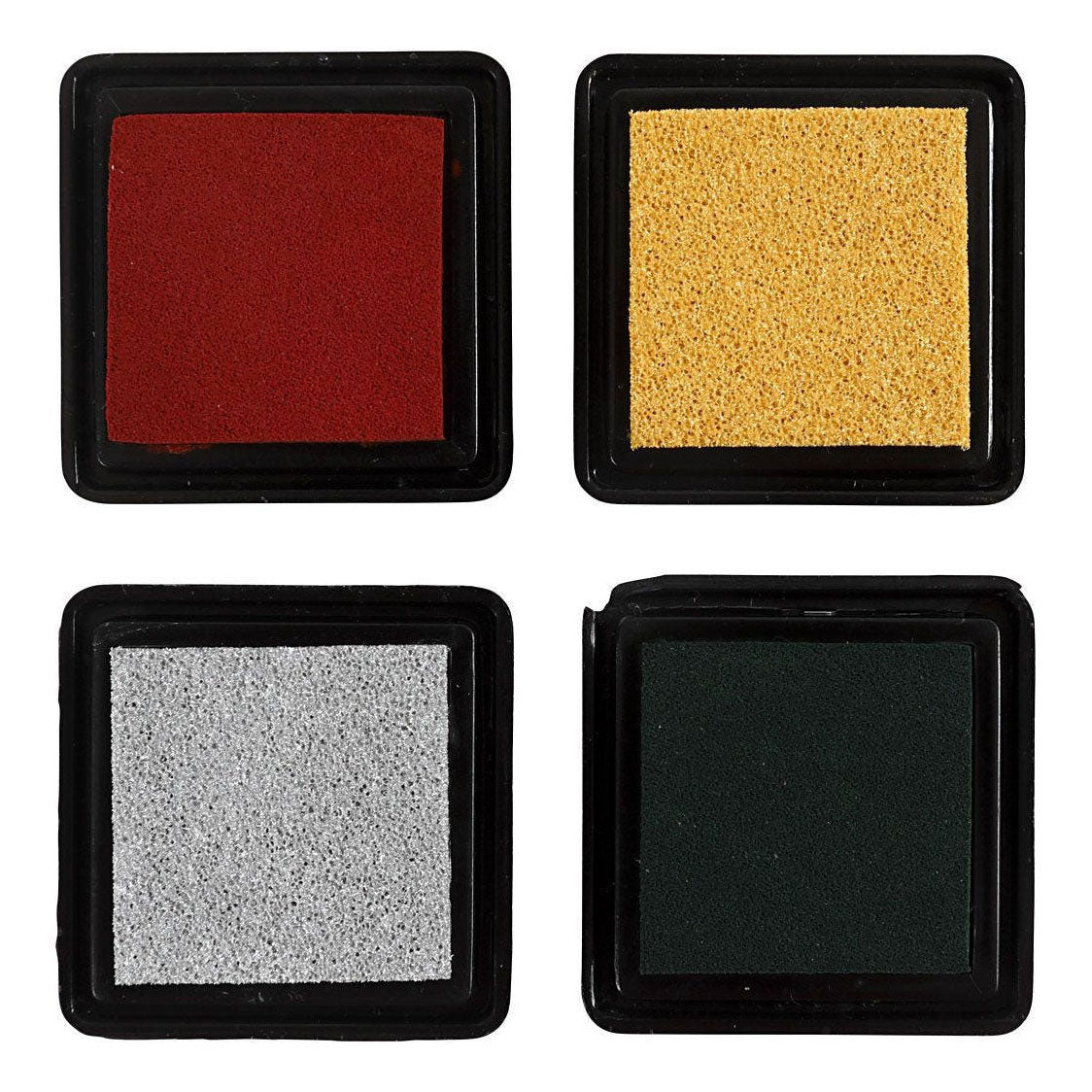 Creativ company stamp ink, h: 2 cm, size 3.5 x 3.5 cm, gold, lime green, Christmas red, silver, 4 pieces 1 box