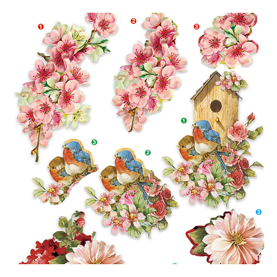Creativ company 3d sheets, flowers and birds, sheet 21x30 cm, 4 sheets 1 box
