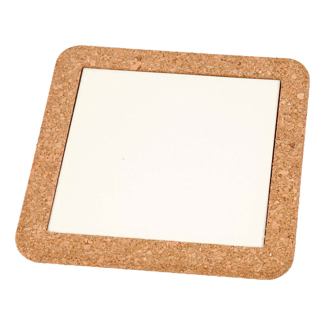 Creativ company coaster with cork frame, size 15.5 x 15.5 x 1 cm, white, 2 pieces in a box