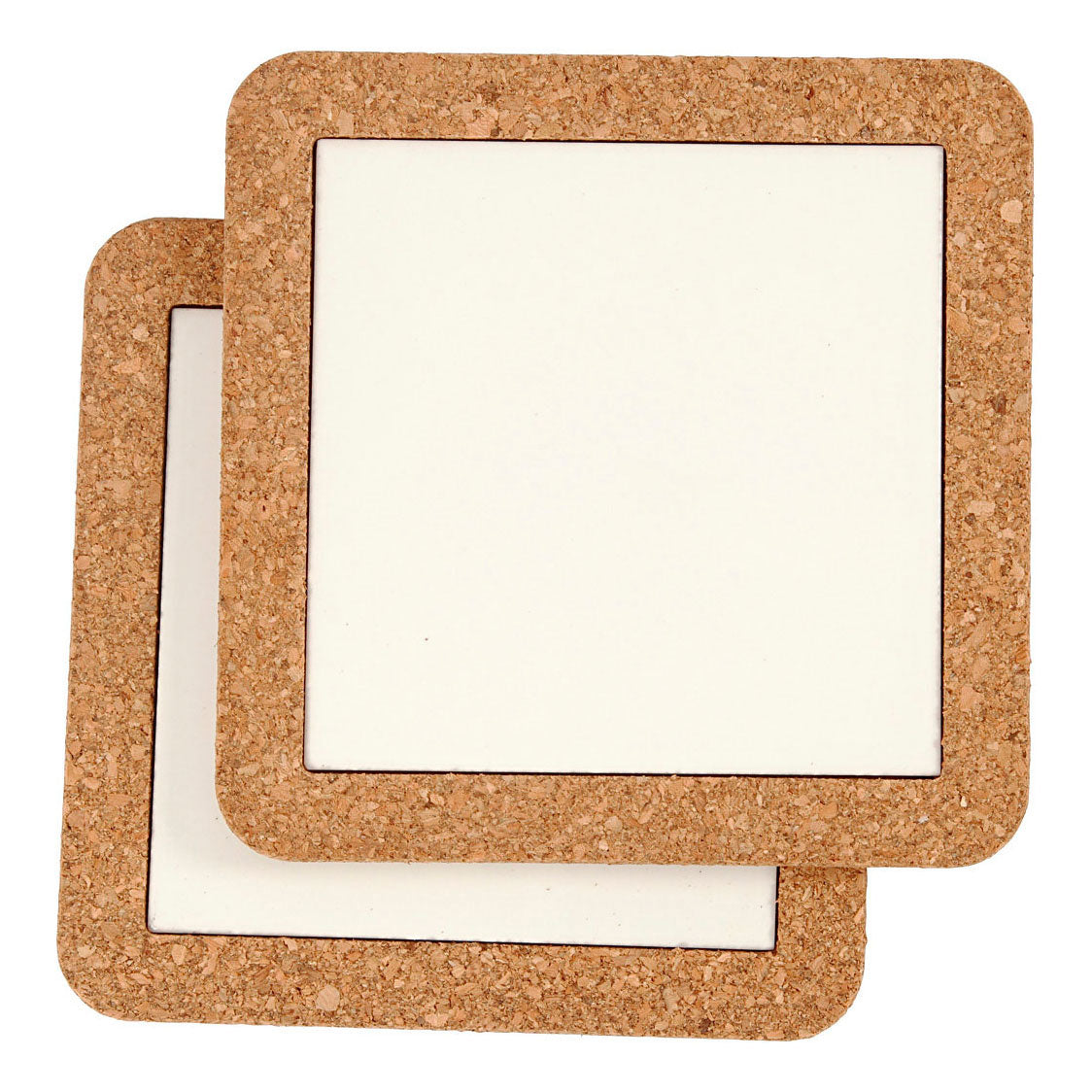 Creativ company coaster with cork frame, size 15.5 x 15.5 x 1 cm, white, 2 pieces in a box