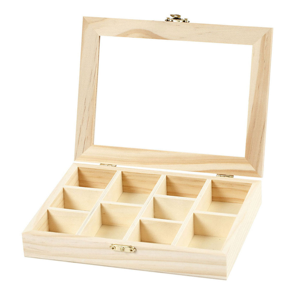 Creativ company wooden box with glass lid and 10 compartments