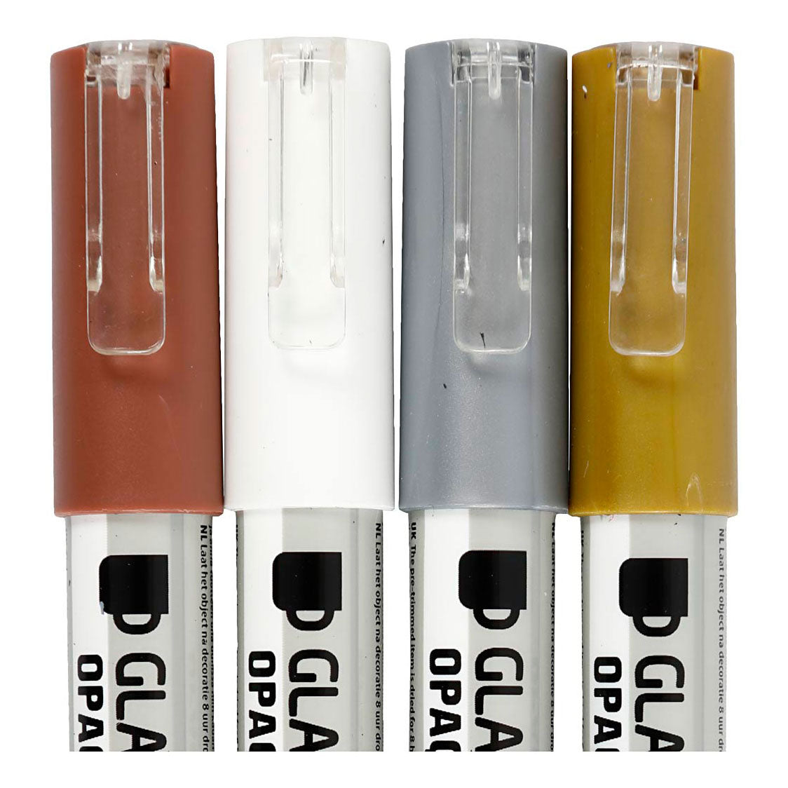 Creativ company glass-porcelain markers, line width 1-2 mm, semi-opaque, brown, gold, silver, white, 4 pieces 1 box