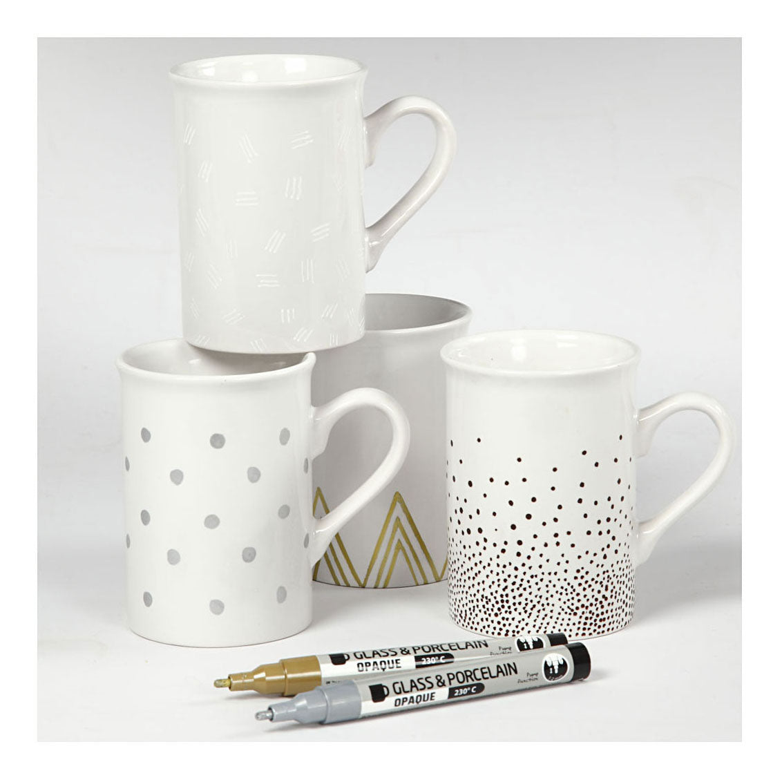 Creativ company glass-porcelain markers, line width 1-2 mm, semi-opaque, brown, gold, silver, white, 4 pieces 1 box