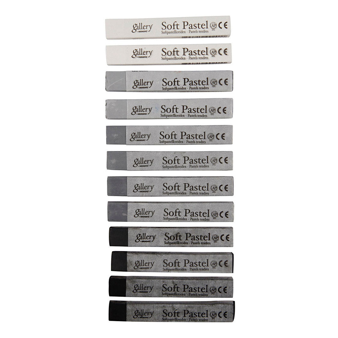 Creativ company gallery soft pastel set, l: 6.5 cm, thickness 10 mm, black and white harmony, 12 pieces in 1 box