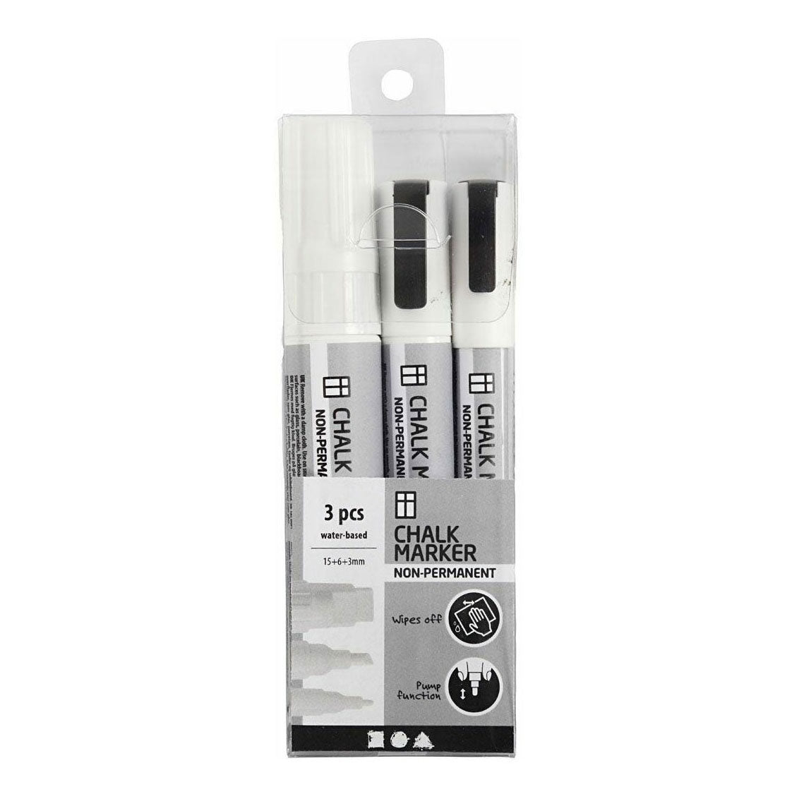 Кредови маркери Creativ Company, ширина на линията 3+6+15 мм, бели, 3 броя 1 кутия