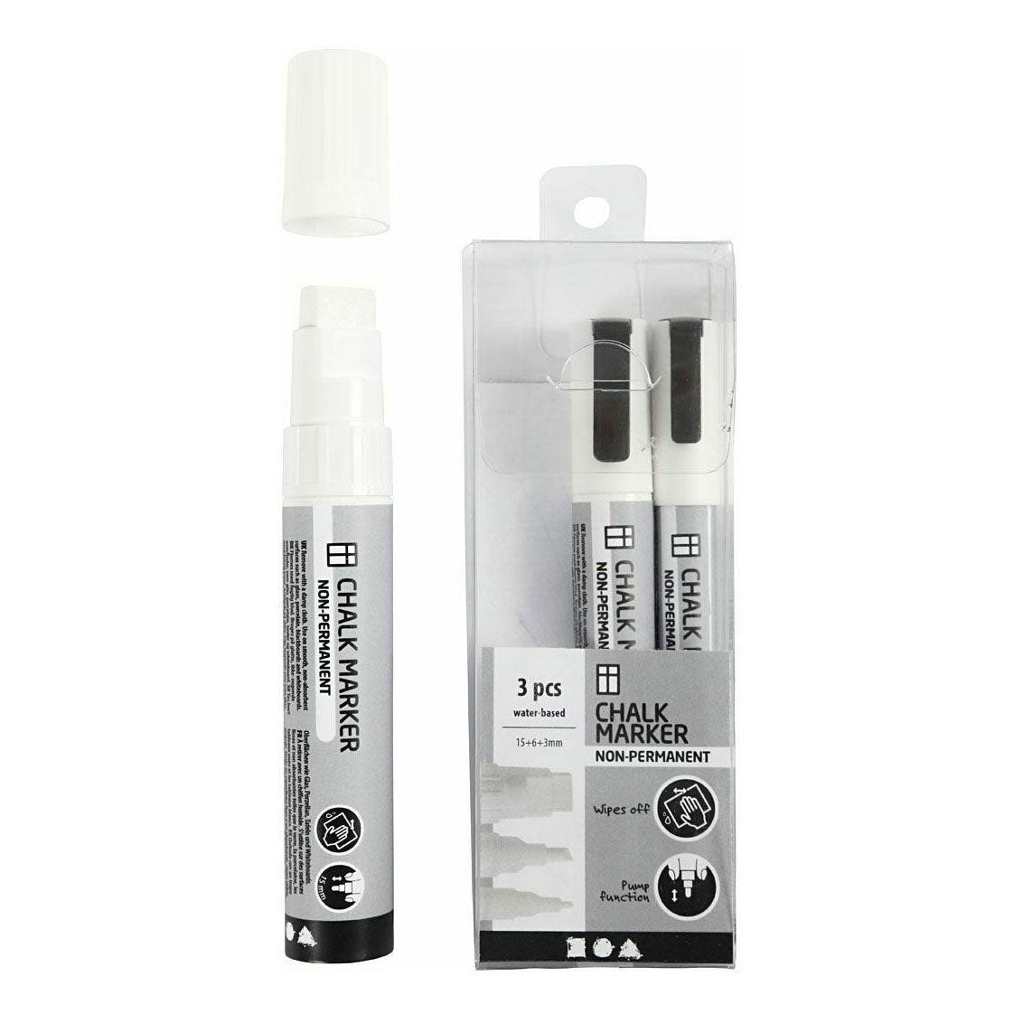 Creativ company chalk markers, line width 3+6+15 mm, white, 3 pieces 1 box