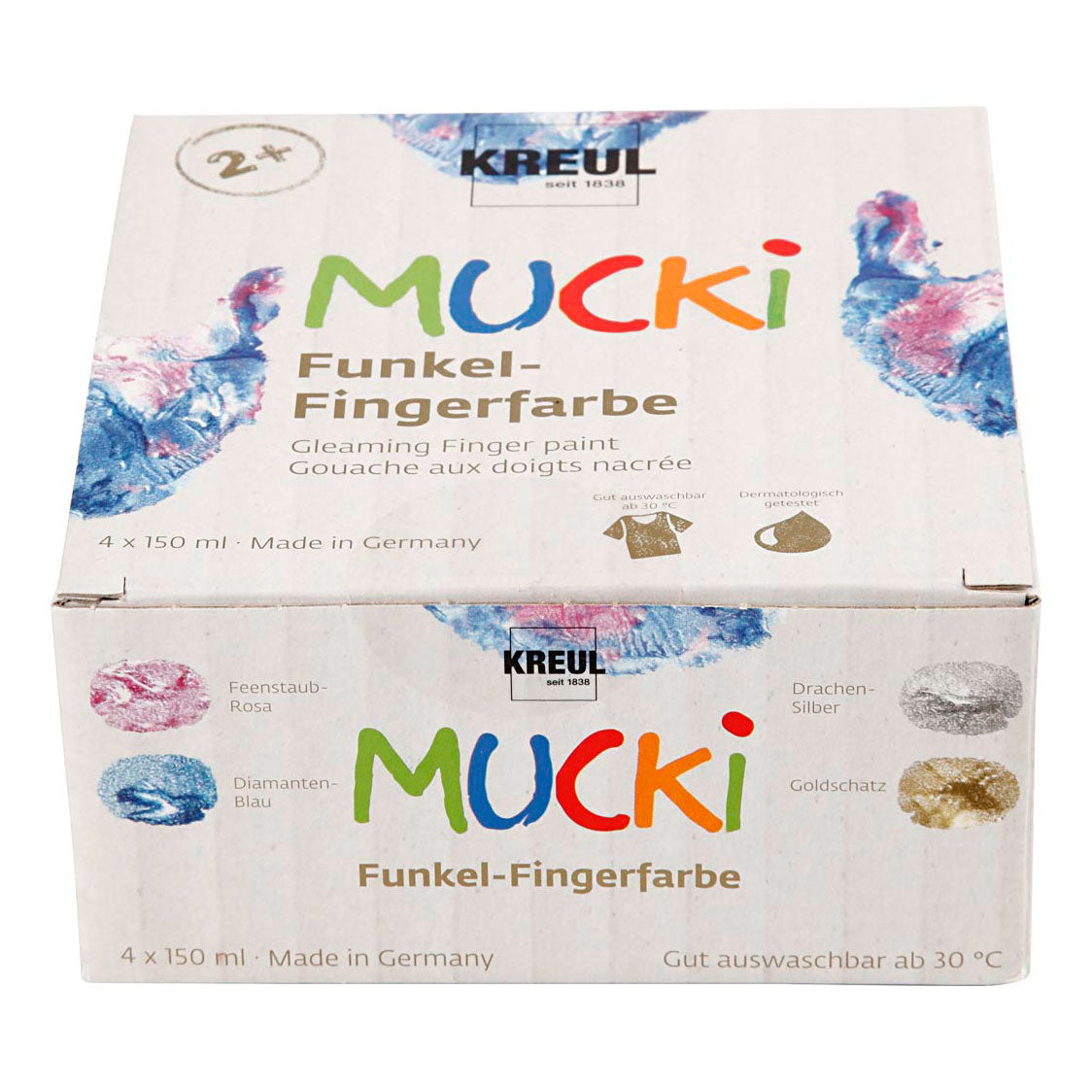 Creativ company mucki finger paint, metallic blue, metallic gold, metallic pink, metallic silver, 4x150 ml 1 box