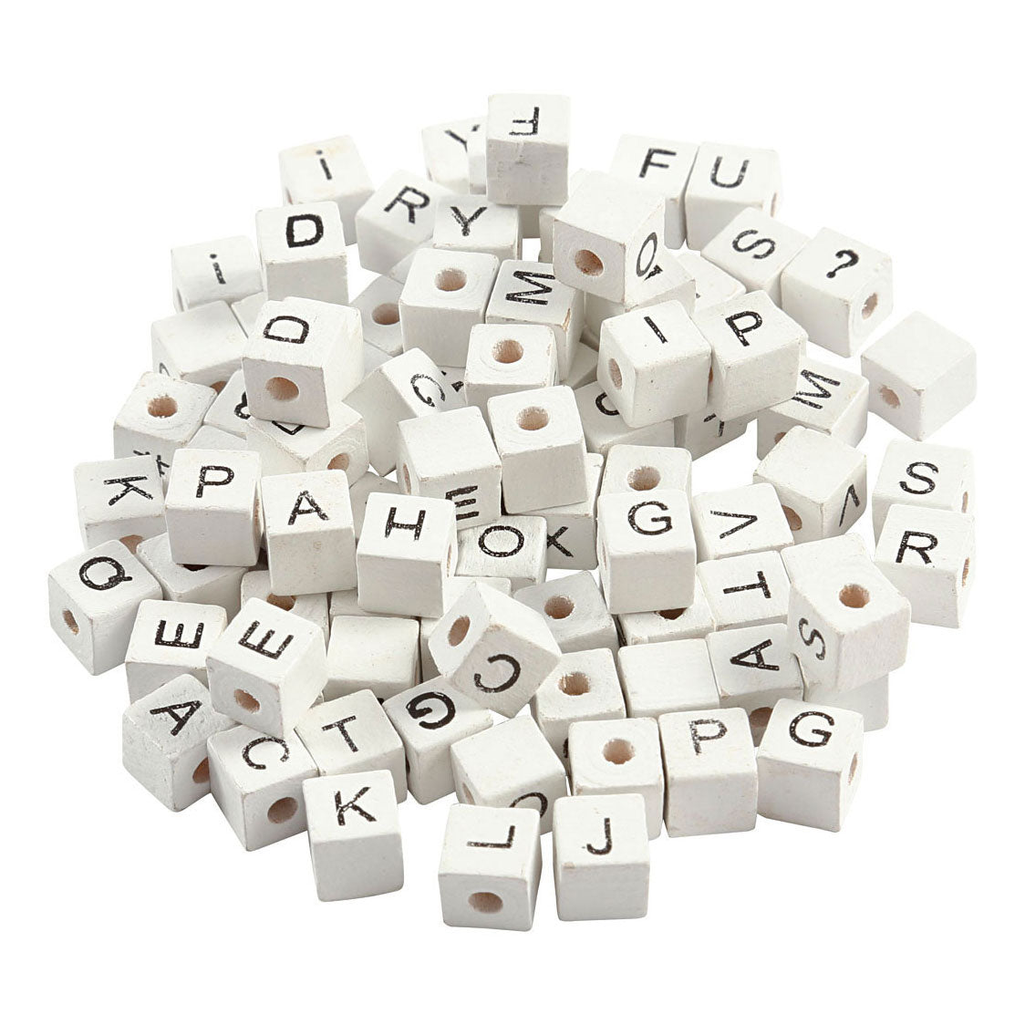 Creative Company letter beads, az, ,#,? and blank, size 8x8 mm, hole size 3 mm, white, 750 div. per box