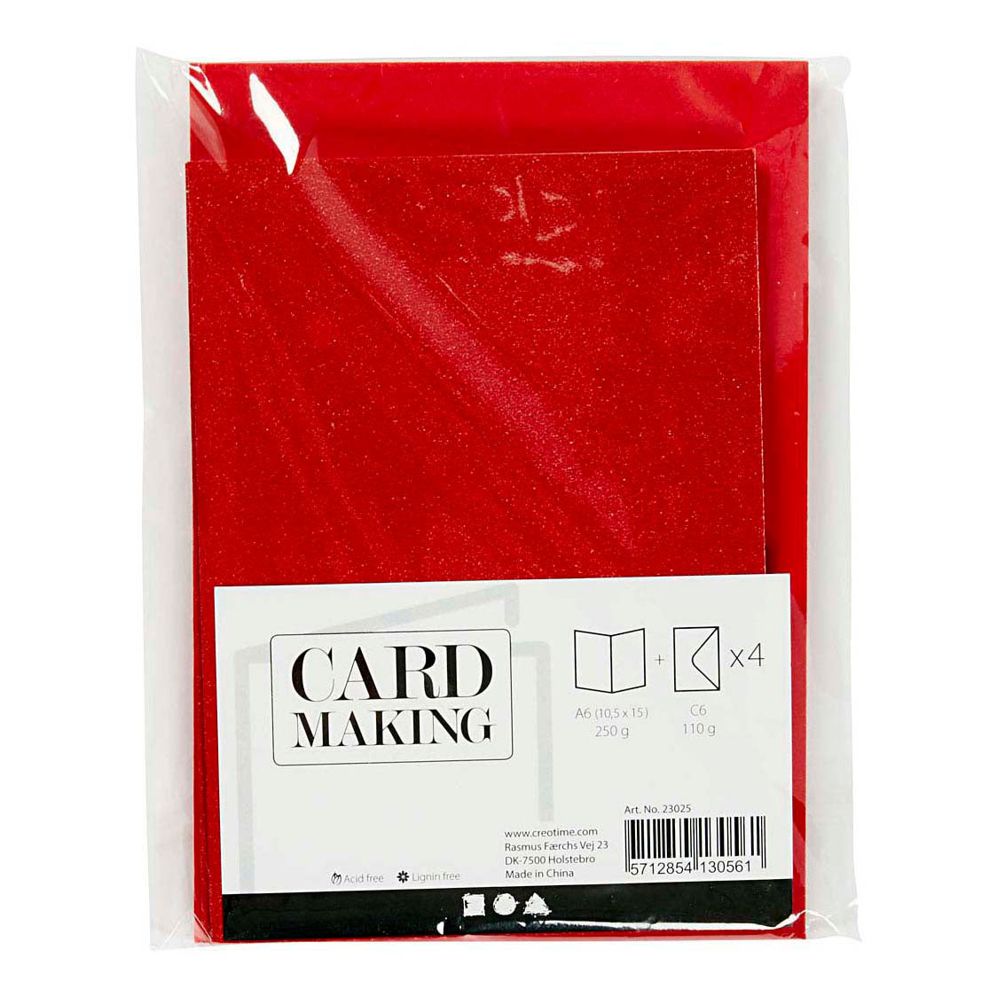 Creativ firmakort og konvolutter, kortstørrelse 10,5x15 cm, konvoluttstørrelse 11,5x16,5 cm, glitter, 110+250 gr, rød, 4 sett 1 boks
