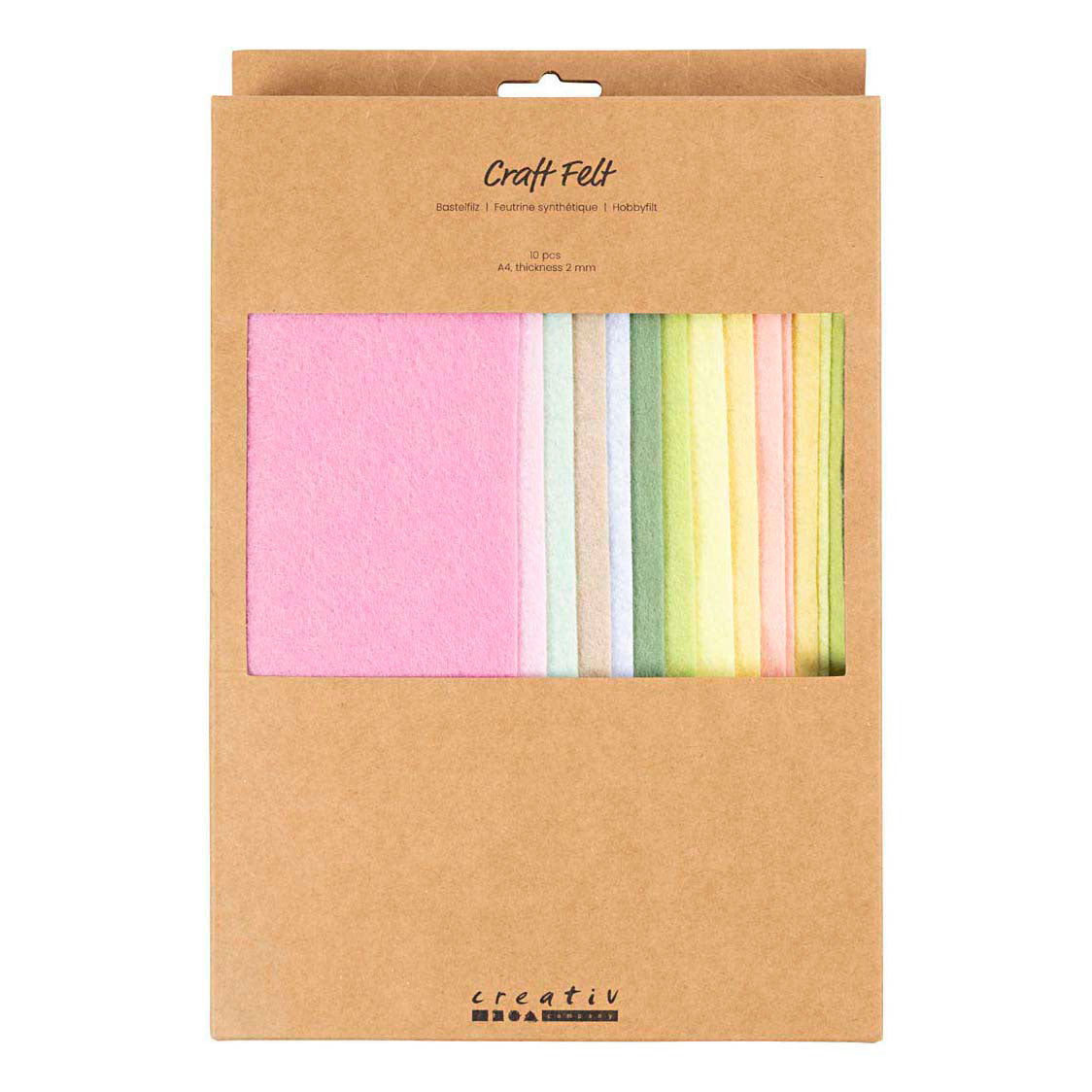 Creativ company hobby felt, a4, sheet 210x297 mm, thickness 2 mm, pastel colors, 10 pieces 1 box