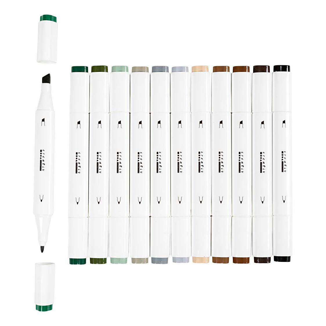 Creativ company drawing pen, line width 1+8 mm, natural colours, 12 pieces in a box