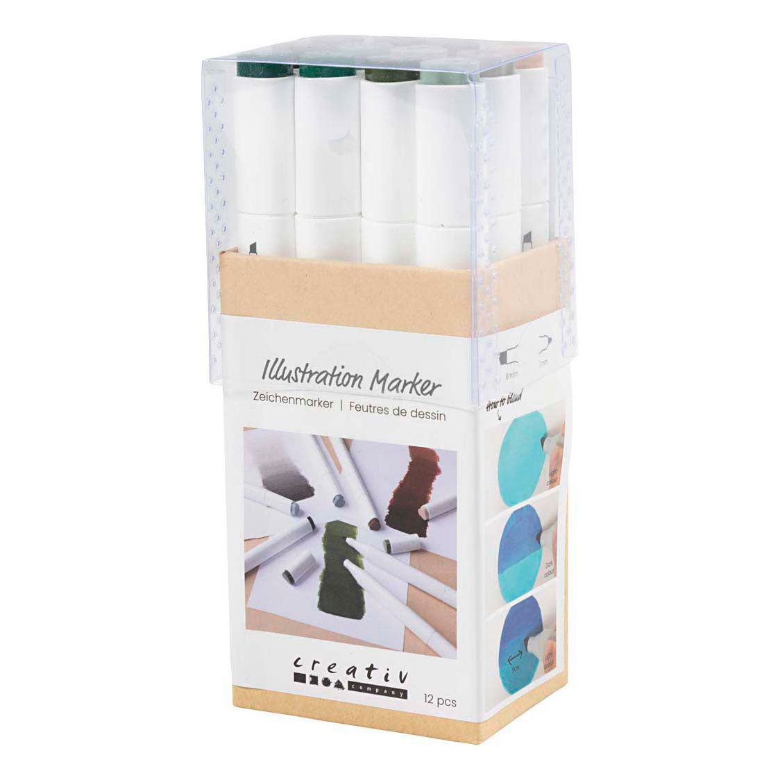 Creativ company drawing pen, line width 1+8 mm, natural colours, 12 pieces in a box