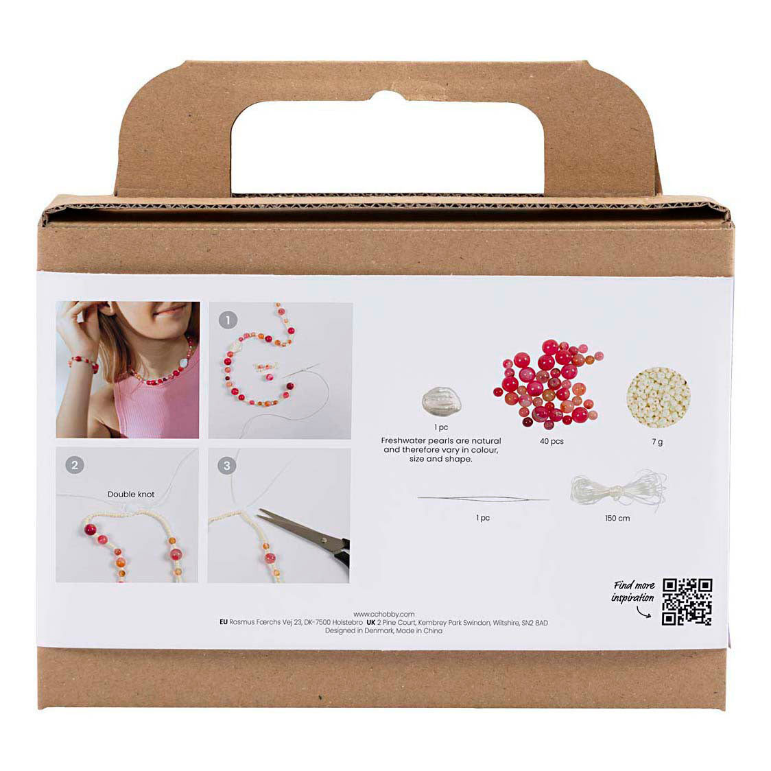 Creativ company mini hobby set jewelry, necklace and bracelet, pink, 1 box