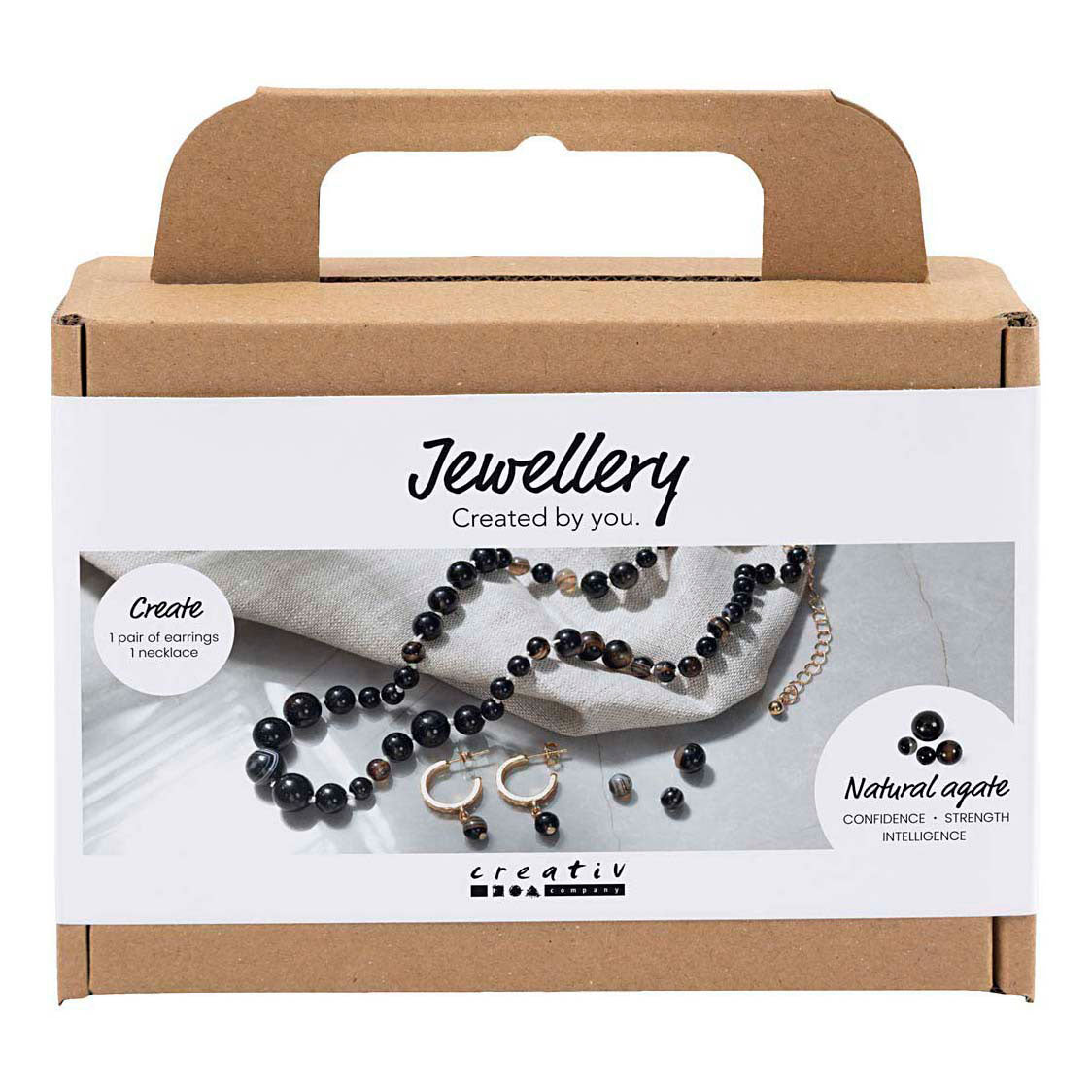 Creativ company mini hobi set nakit, verižica in uhani, črna, bela, 1 škatla