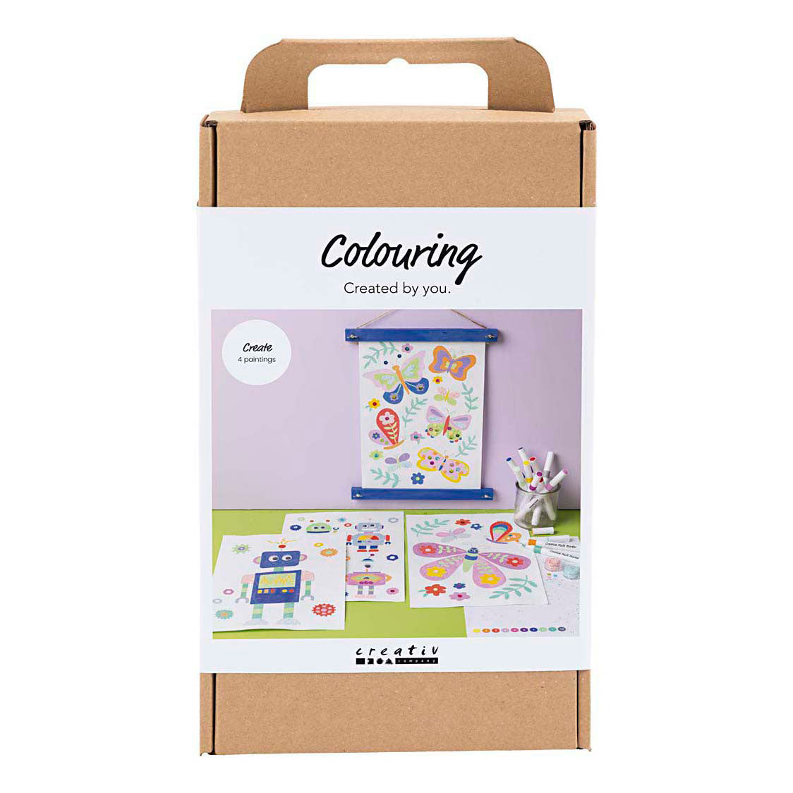 Creativ företag hobbyset färger, fjäril och robot, glada färger, 1 kartong