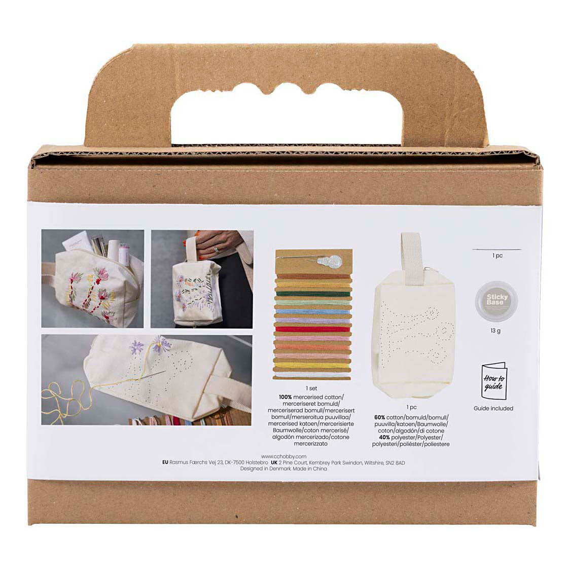 Creativ company mini hobby set embroidery, make-up bag, cream, 1 box