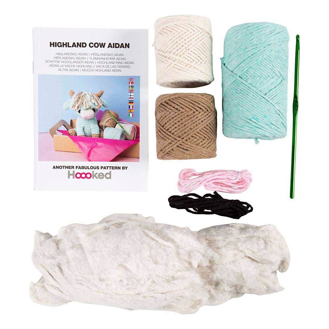 Conjunto de hobby da empresa criativa amigurumi, vaca, bege, menta, 1 caixa