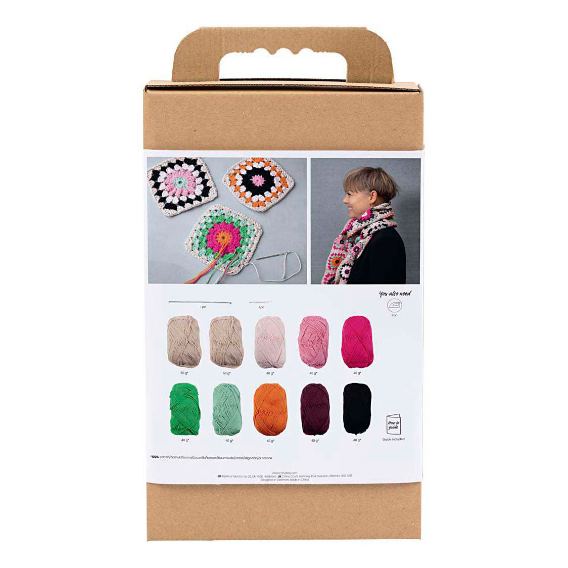 Creativ company hobby set crochet, scarf, cream, warm colors, 1 box