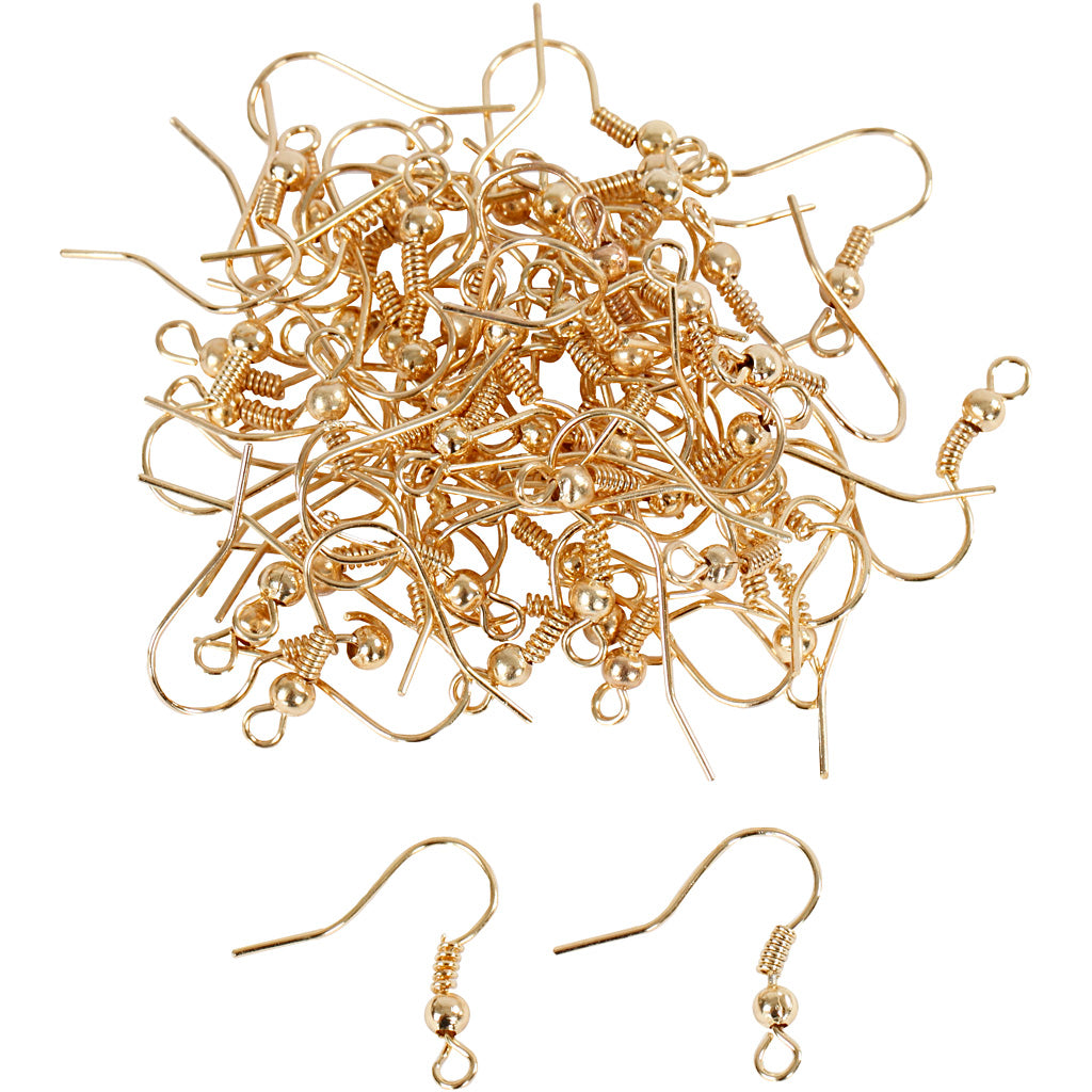 Creativ company earring hooks, l: 18 mm, gold-plated, 100 pieces 1 box