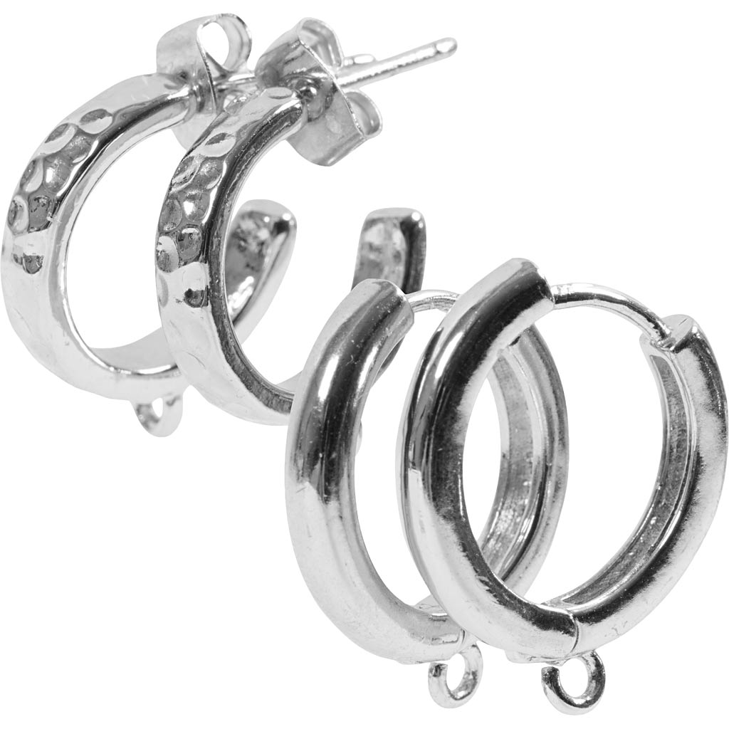 Creativ company large earrings with eye, d 15 mm, thickness 3 mm, silver-plated, 2x2 pairs 1 box