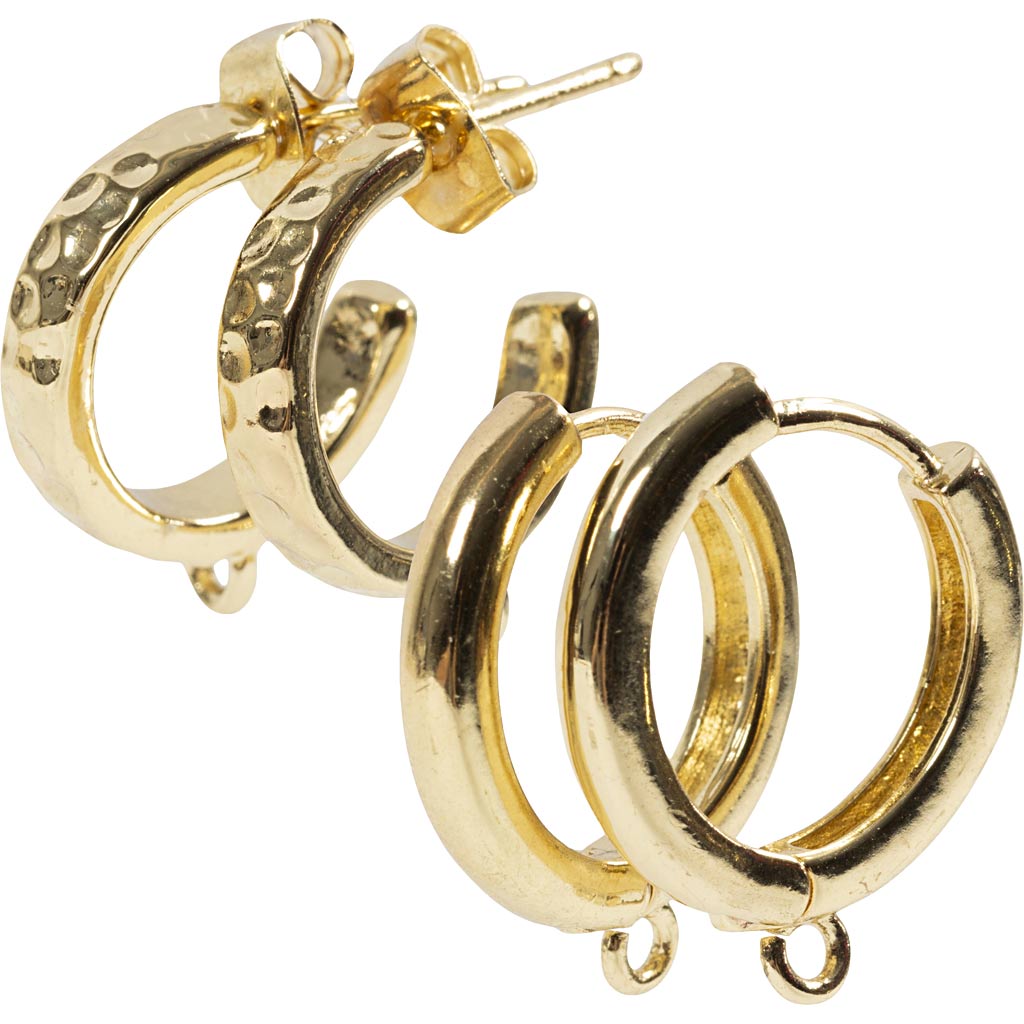 Creativ company large earrings with eye, d 15 mm, thickness 3 mm, gold-plated, 2x2 pairs 1 box