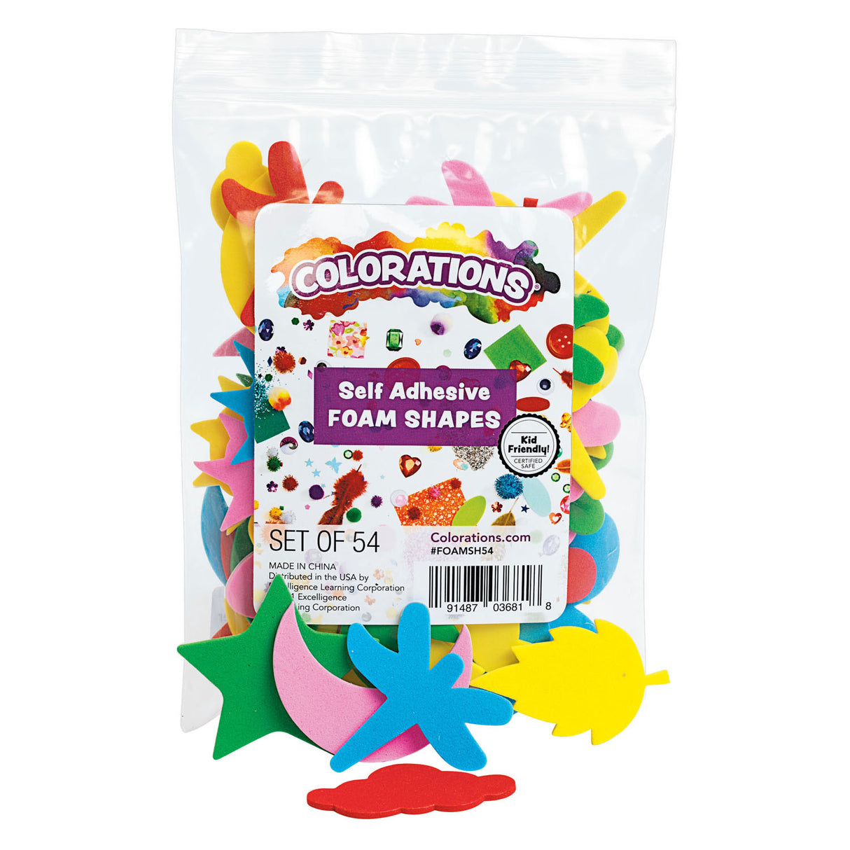 Colorations Self-Adhesive Foam Shapes, 54 pcs.