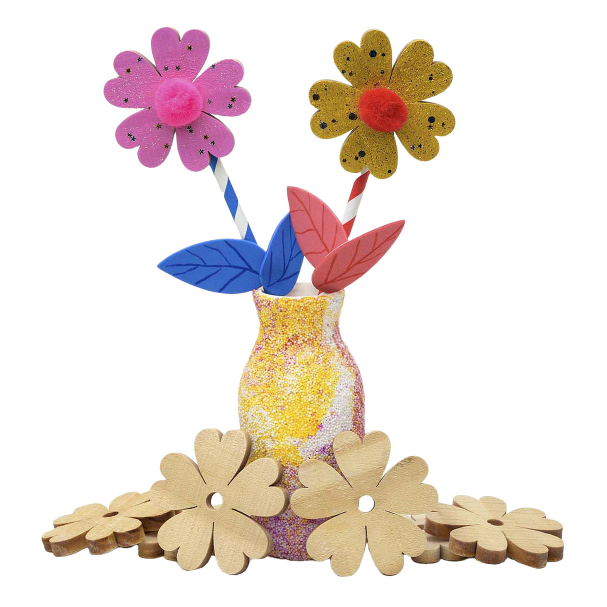 Grote houten bloemen, 20st.