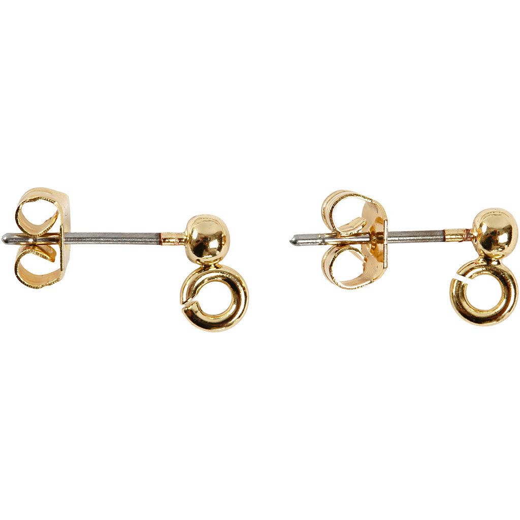 Creativ company stud earrings, length 13 mm, depth 3.8 mm, hole size 0.8 mm, gold-plated, 10 pieces in a box