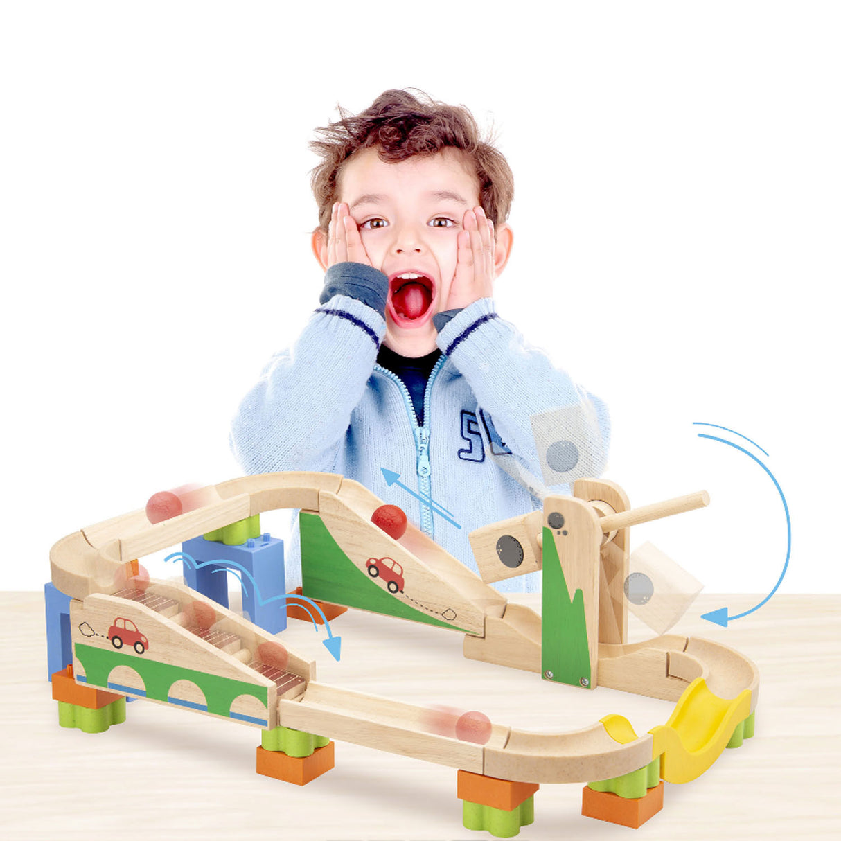 Wonderworld Holz-Marmorbahn-Boost-Up-Bahn