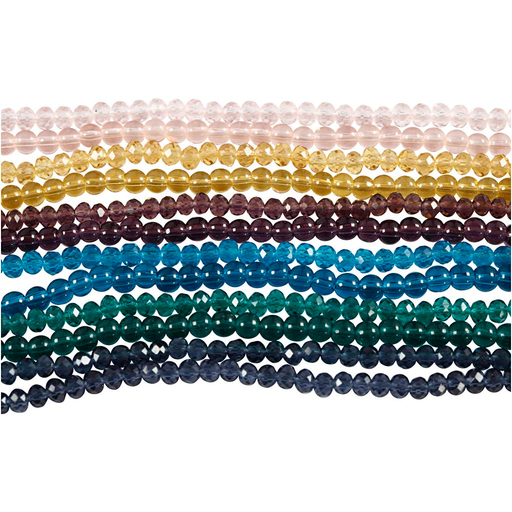 Creativ company glass and facet beads, d 4 mm, hole size 1 mm, 12x45 pieces 1 box