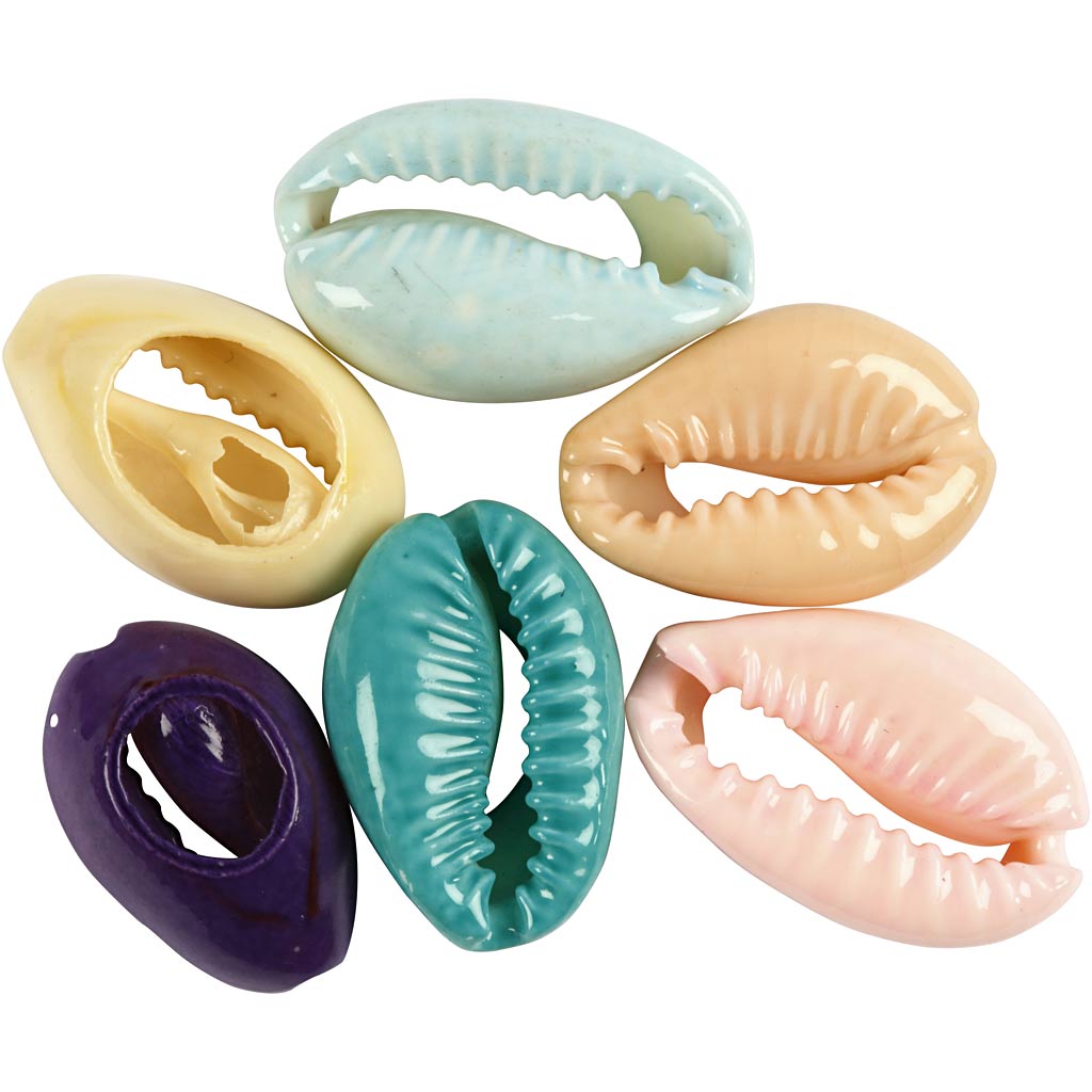 Creativ company shells, l: 20 mm, various colours, 6 pieces 1 box