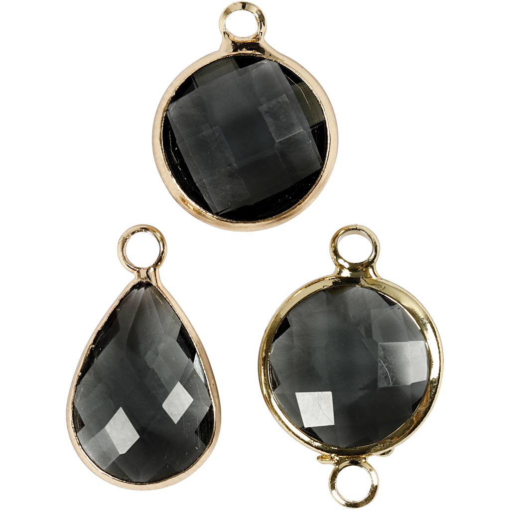 Creativ company jewelry pendant, h: 15-20 mm, hole size 2 mm, gray, 1 box