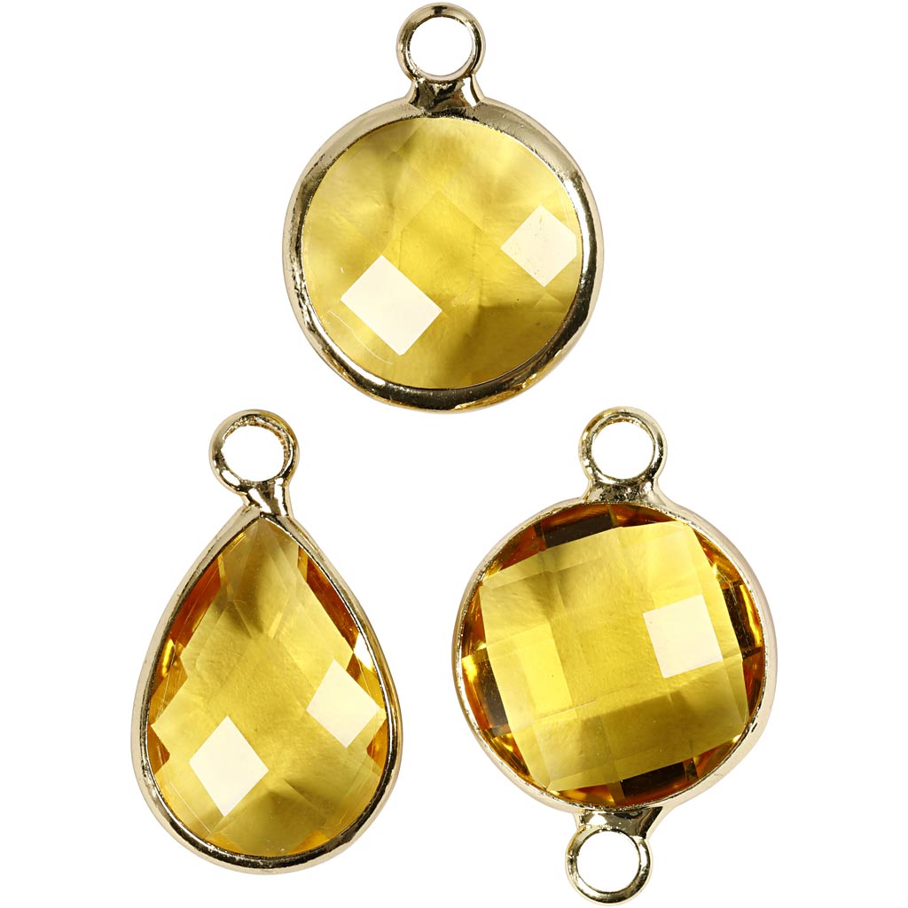 Creativ company jewelry pendant, h: 15-20 mm, hole size 2 mm, yellow, 1 box